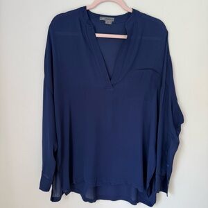 Vince Navy Blue 100% Silk Blouse Size M